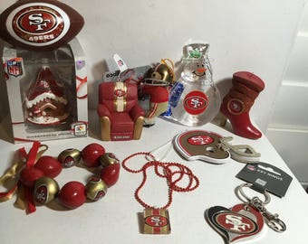 Adornos navideños vintage de los San Francisco 49'ers de la NFL, llaveros, collares y pulseras