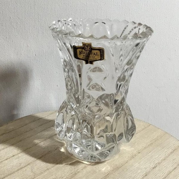 Vintage Kristal Zajecar Of Yugoslavia Bud Vase Toothpick Holder, 24 % Lead Cut Crystal Glass, Starburst and Faceted Design, NEW Mid Century