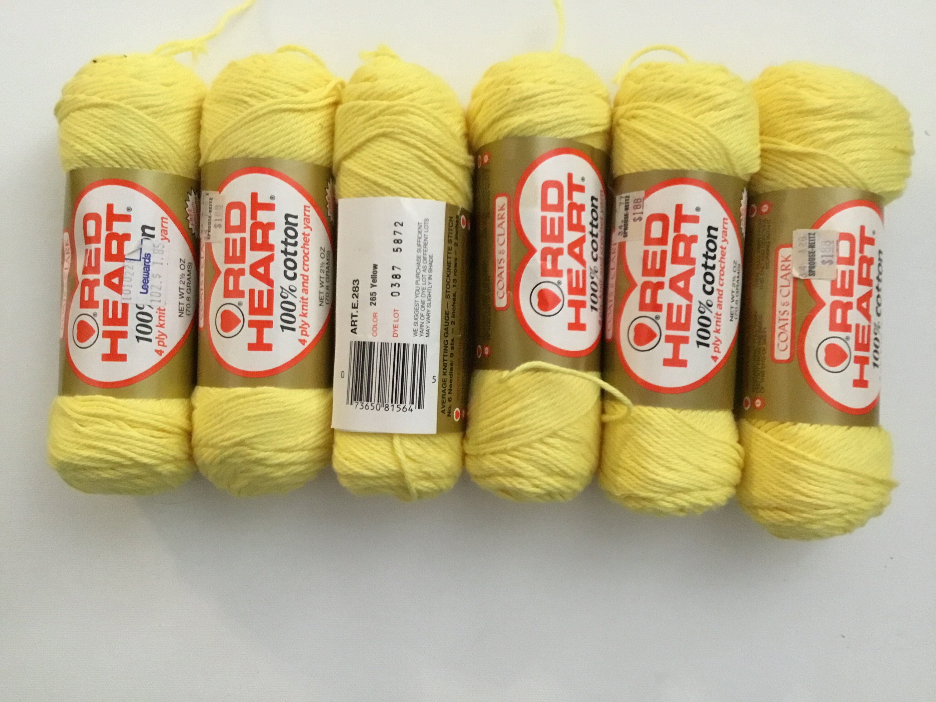 RARE Vintage Red Heart 100 Cotton Yarn. Color Yellow 4 Etsy