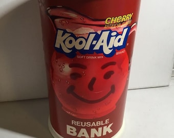 Vintage Kool-Aid Kirschgeschmack Wiederverwendbare Bank, 1984 Seltener Fund