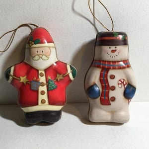 Vintage Santa, Snowman Tin Ornaments.  Tin Ornament Holders for Candy, Money, Jewelry Small Gift Holders, Hang On Tree, Stocking Stuffer NEW