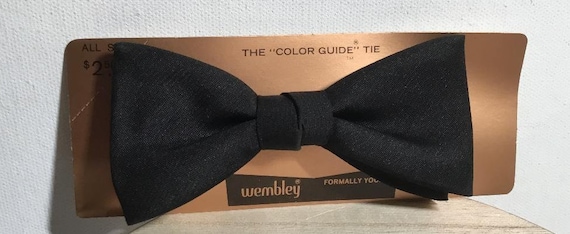 Vintage Wembley Clip On Black 100% Silk Bow Tie- … - image 1
