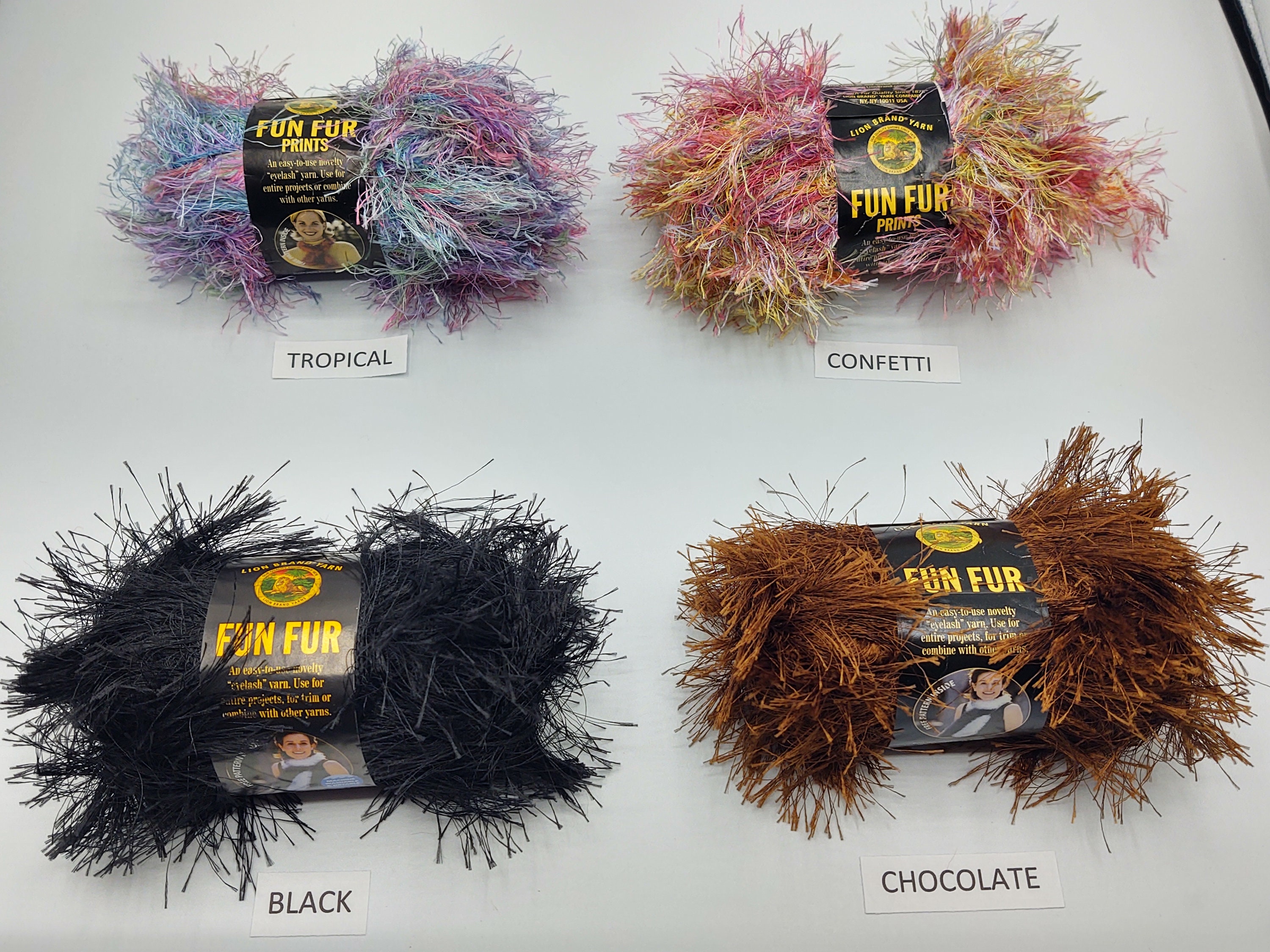 Lot of 6 Assorted Skeins Lion Brand Yarn Fun Fur Multi Color