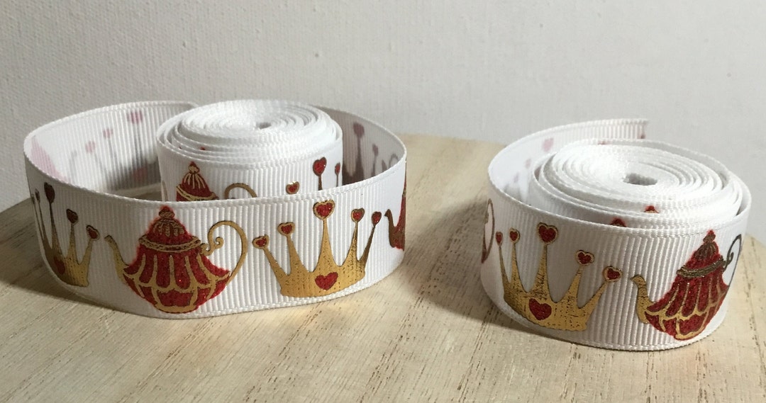 Crowns & Teapots Ribbon,, Alice Inspired, Tea Party for a Queen, 1 Inch ...