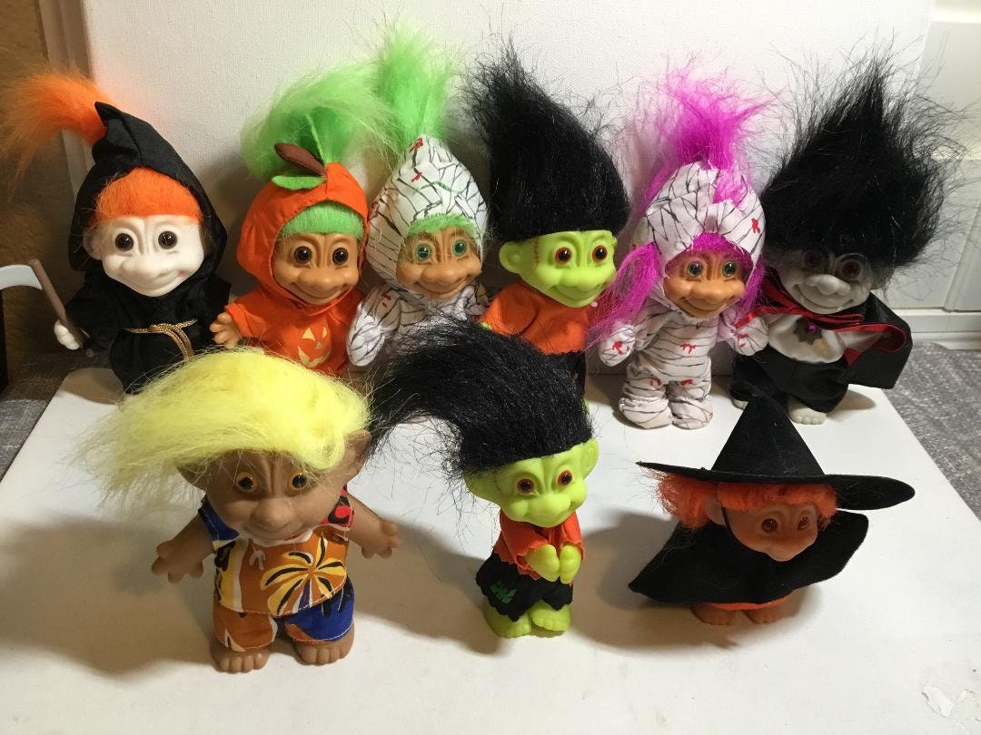 Vintage Russ Halloween Troll Dolls, Pumpkin, Dracula, Grim Reaper ...