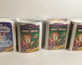 Vintage Walt Disney McDonald's VHS Happy Meal Toys, Master piece Collection Robin Hood and Cinderella Figurines NEW Original Packages 1995