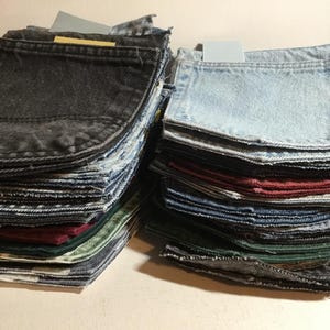 Denim jeans achterzakken, jaren 1970 - 1990 VINTAGE zakken Bijpassende paren geüpcycled, hergebruikte jeanszakken.