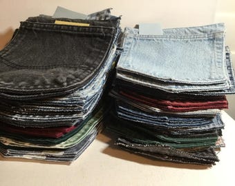 Denim Jean Back Pockets, 1970's - 1990's VINTAGE Pockets Matching Pairs Upcycled, Repurpose Jean Pockets.