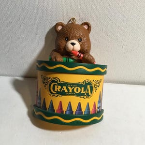 Vintage Crayola Teddy Bear Drummer Christmas Ornament. Binney & Smith Crayola Drumstick Teddy Bear Ornament 1992