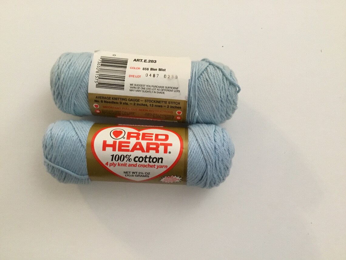 RARE Vintage Red Heart 100 Cotton Yarn. Color Blue Mist. 4 Etsy