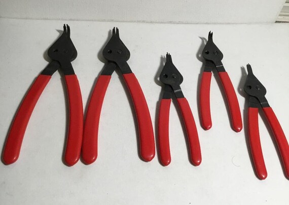 Vintage Blue Points Snap Ring Pliers by Snap on 5 Piece Set, Red