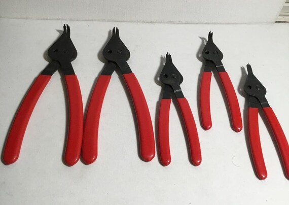 Vintage Blue Points Snap Ring Pliers by Snap on 5 Piece Set, Red Handles,  Reversible Snap Ring Plier Set 