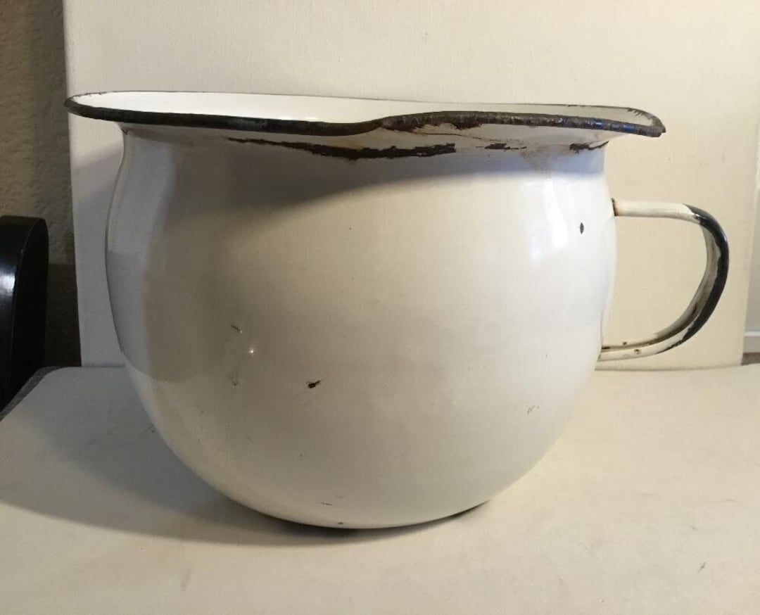 Vintage Chamber Pot White Enamel Chamber Pot With Handle Etsy