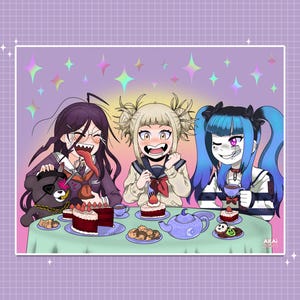 Anime Tea Party Art Print | Art Prints | A5 Print | Danganronpa | My Hero Academia | The Hundred Line: Last Defense Academy