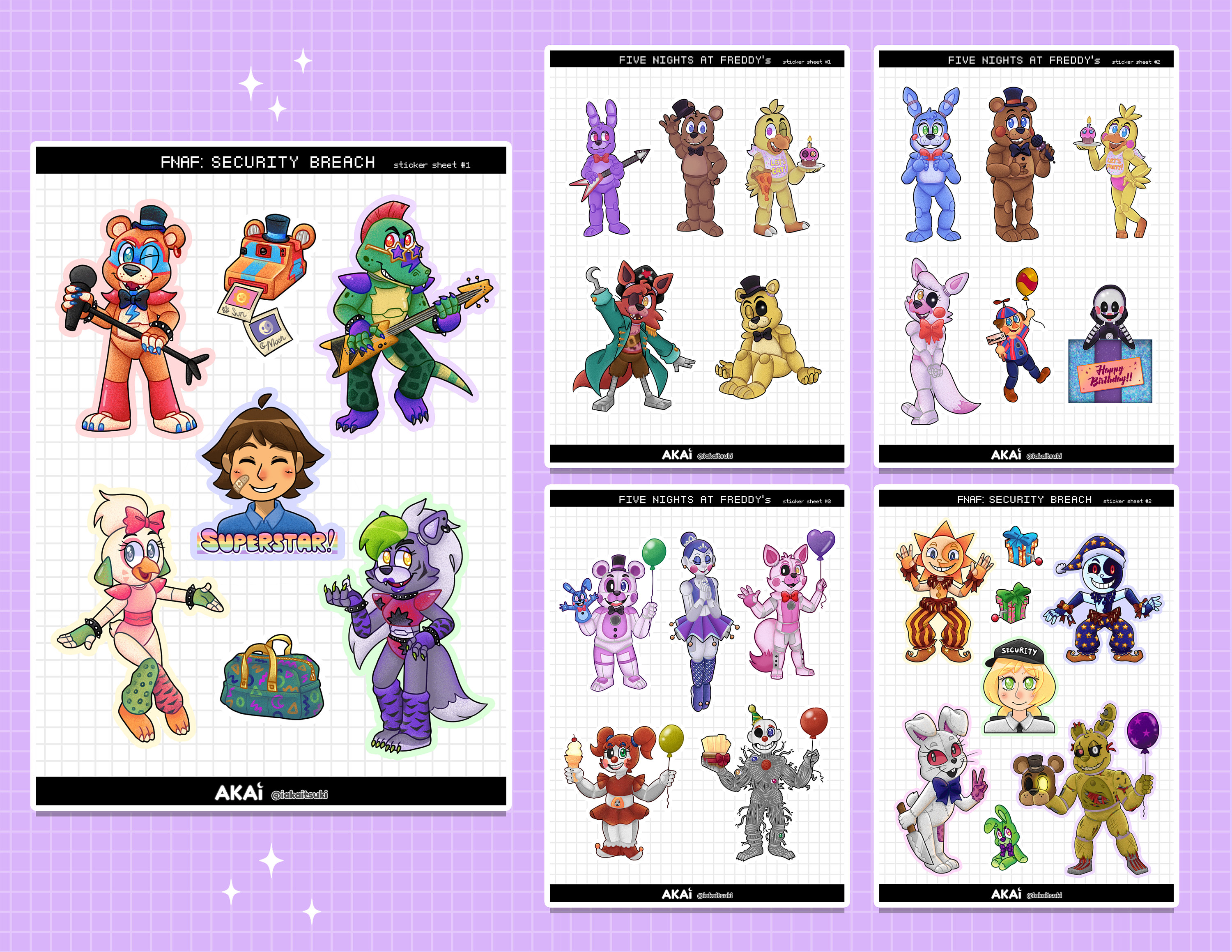 Five Nights at Freddy's Sticker Sheets Stickers FNAF 5 Pcs 