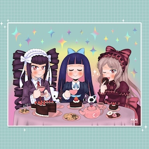 Anime Tea Party Art Print | Art Prints | A5 Print | Danganronpa | Panty & Stocking | Overlord
