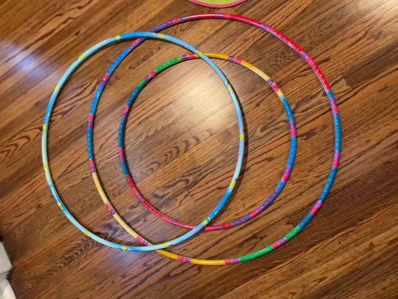 Rainbow Clouds Painted Hula Hoop with reflective stars and hearts image 3