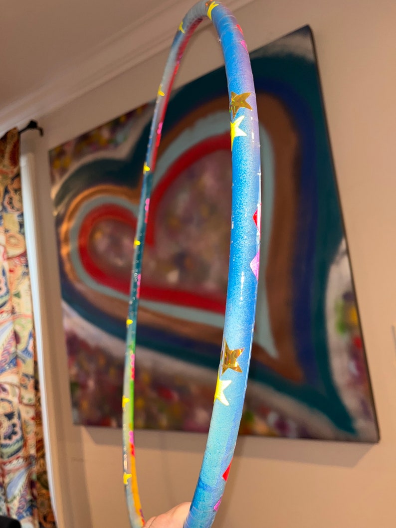 Rainbow Clouds Painted Hula Hoop with reflective stars and hearts image 7