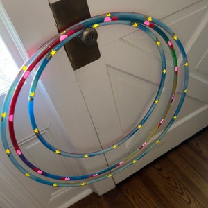 Rainbow Clouds Painted Hula Hoop with reflective stars and hearts image 4