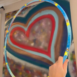 Rainbow Clouds Painted Hula Hoop with reflective stars and hearts image 9