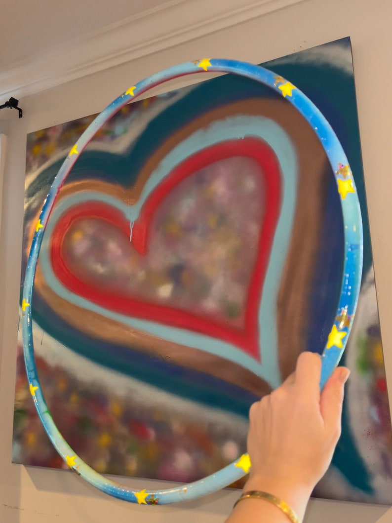 Rainbow Clouds Painted Hula Hoop with reflective stars and hearts image 9