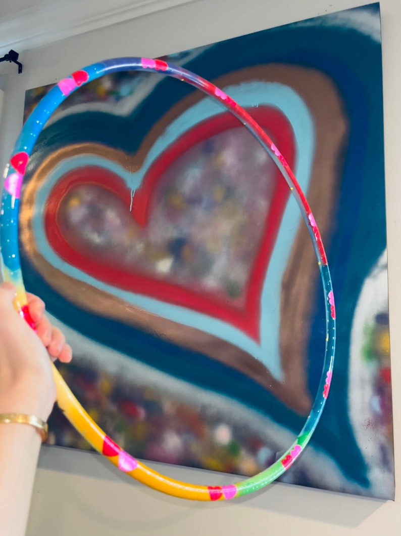 Rainbow Clouds Painted Hula Hoop with reflective stars and hearts image 6