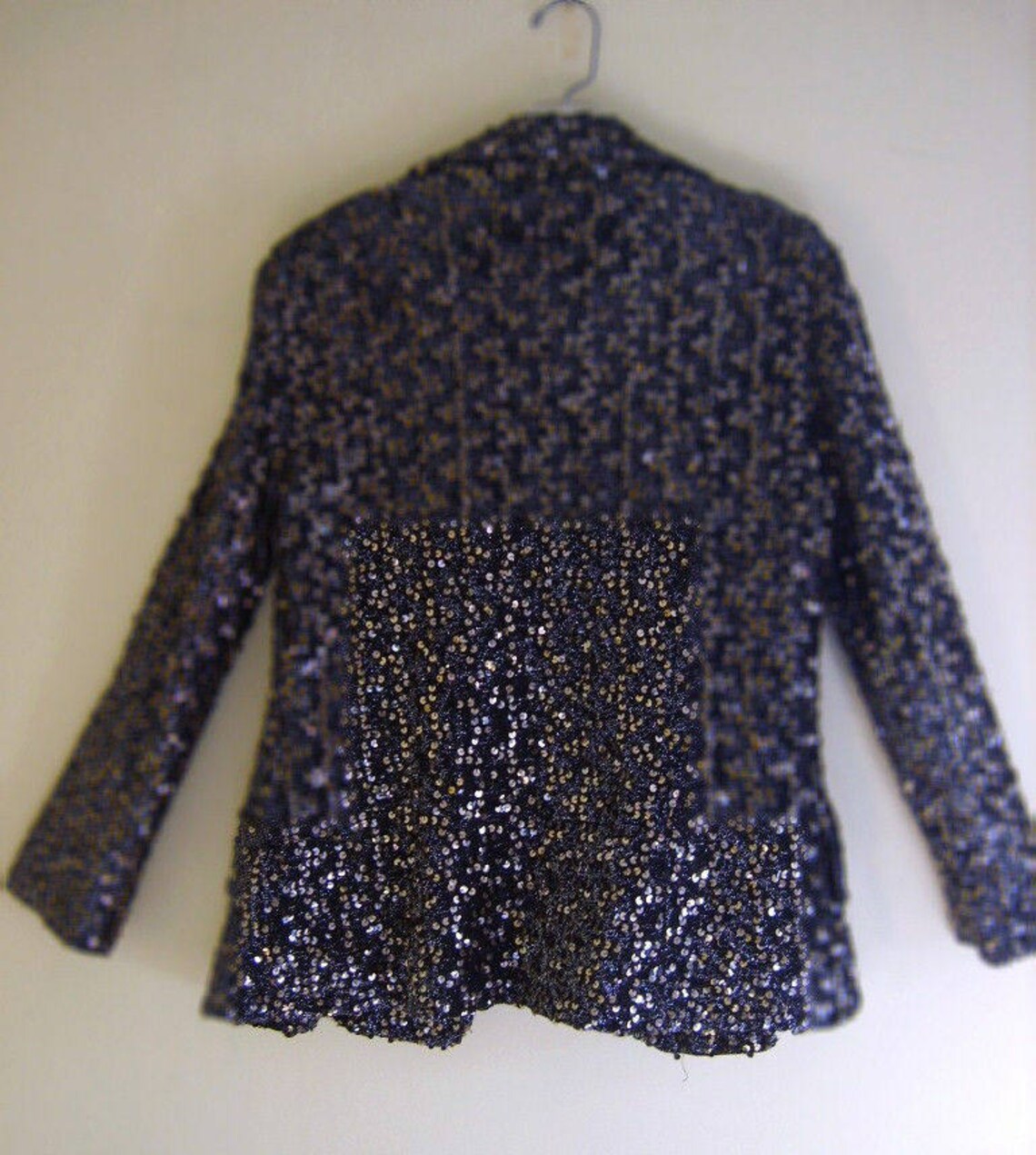 Vintage Custom Made Black & Gold Sequined Silk Lined Blazer Jacket - Medium, photo 4 sur 5
