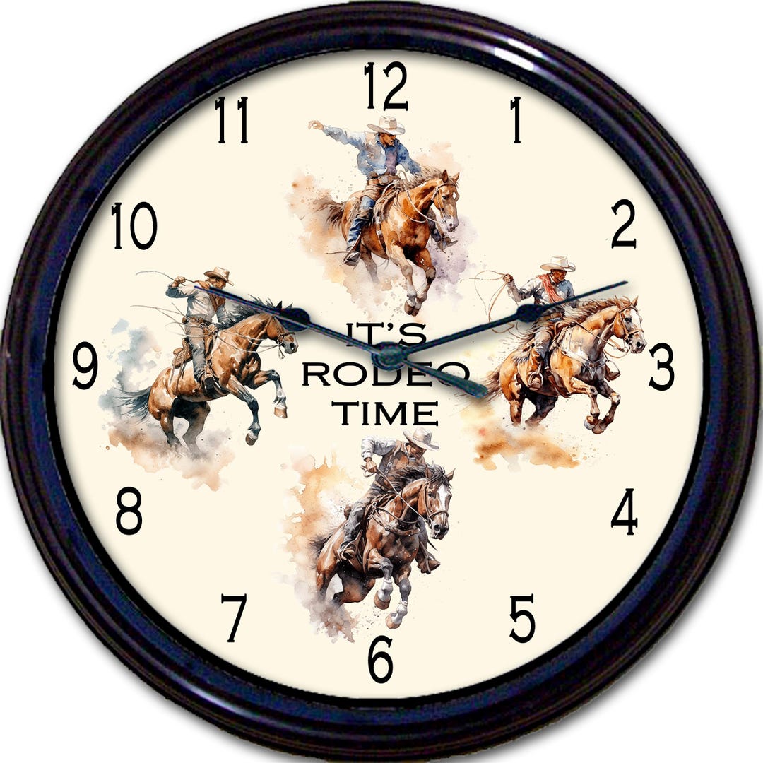It’s Rodeo Time Clock – Cowboy Clock Decor | Bucking Bronco Wall Clock ...