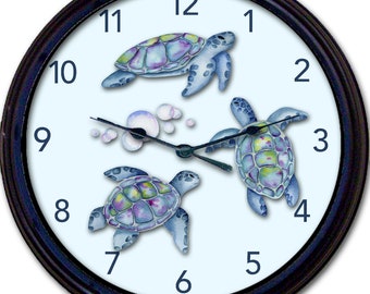 Sea turtle Wall Clock, Custom Clocks, Home Decor, Gift, Beach home, Housewarming, 10" New