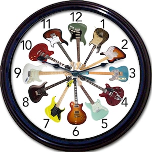 Electric Guitar Clock: Music Room Man Cave Decor