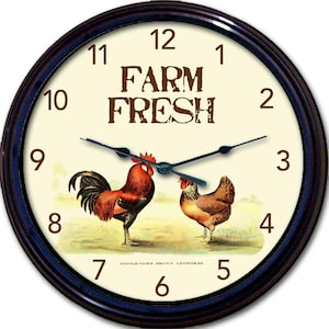 Frische Wanduhr: Hahn & Henne, rustikale Bauernhaus Dekoration