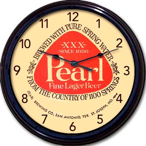 Letrero de cerveza Pearl: idea de regalo para amantes de la cerveza, regalo de San Antonio, reloj para cuevas de hombres, regalo para bebedores de cerveza, regalos para hombres, reloj de oficina, decoración de estilo retro