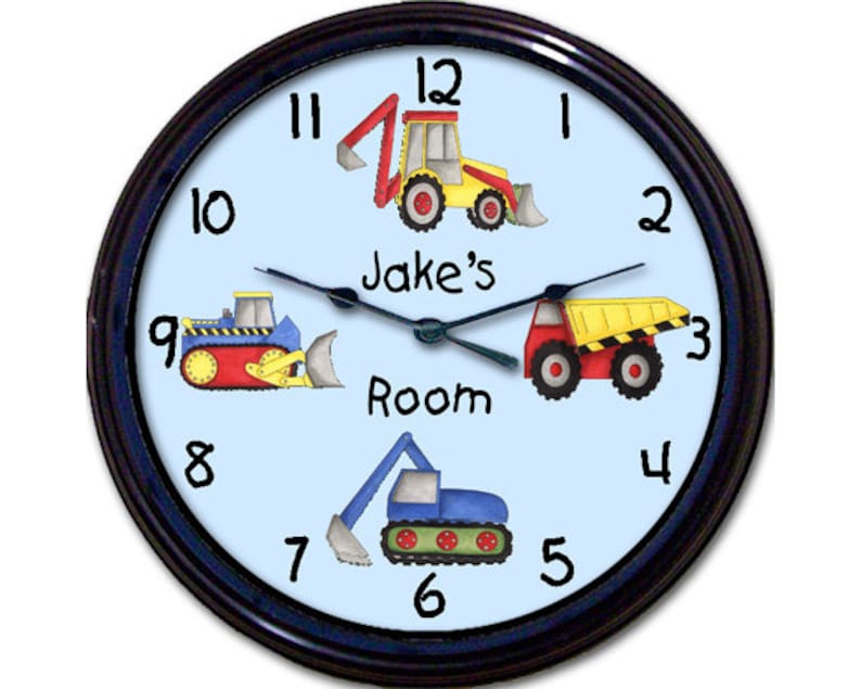 Personalized Boys Gift Name Clock, Nursery Wall Clock, Truck Nursery Decor, Tractor Clock, 1st Birthday Gift Boy, Monster Truck Decor image 1