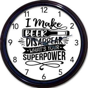 Reloj de pared de cerveza, decoración de bar, cueva del hombre, reloj de bar, superpoder, diseño personalizado