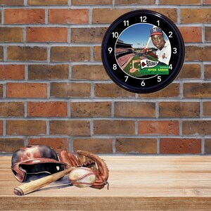 Baseball Clock - Hank Aaron Poster Clocks, MLB Decor, Atlanta Braves ...