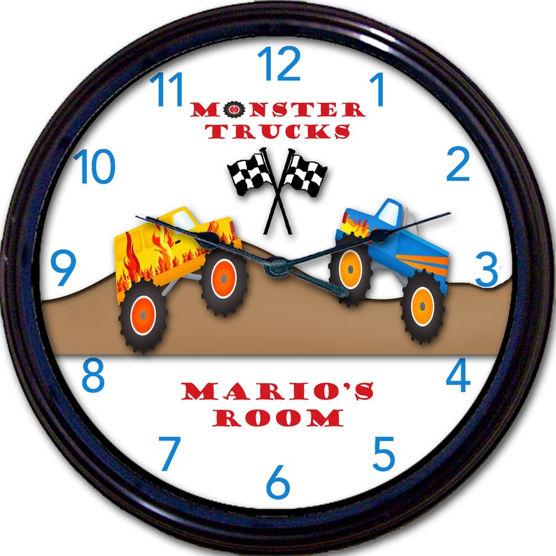 Personalized Boys Gift Name Clock, Nursery Wall Clock, Truck Nursery Decor, Tractor Clock, 1st Birthday Gift Boy, Monster Truck Decor image 10