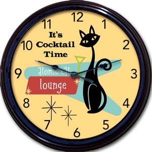 Retro Cat Wall Clock, Atomic Cat 50’s Decor, Mid Century Style, Cocktail Lounge, Home Decor, 50’s Vintage Style, House Gift, Gift under 50