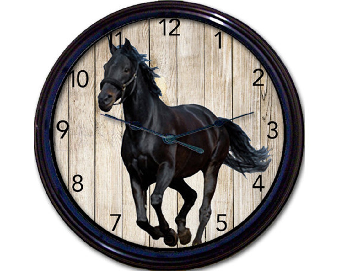 Black Horse Clock With Horse Barn Background Unique Horse Decor Perfect