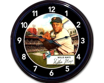 Baseball Clock – Willy Mays Poster Clocks, MLB Decor, Giants Sign, Baseball Gift, Sports Lover Gift, Man Gifts, Sports Wall Decor, MLB decor