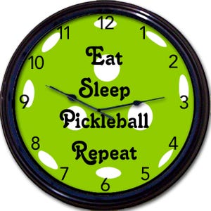 Pickleball Wall Clock: &quot;Eat Sleep Repeat&quot; Sports Fan Gift