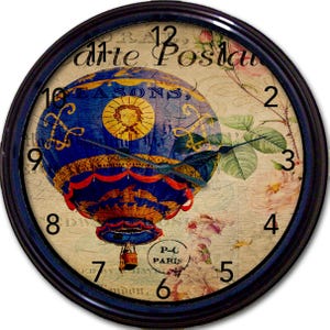 Hot Air Balloon Clock - Carte Postale, Wall Clock, Paris France Decor, Vintage Wall Décor, Wall Art, French Post Card, Country French