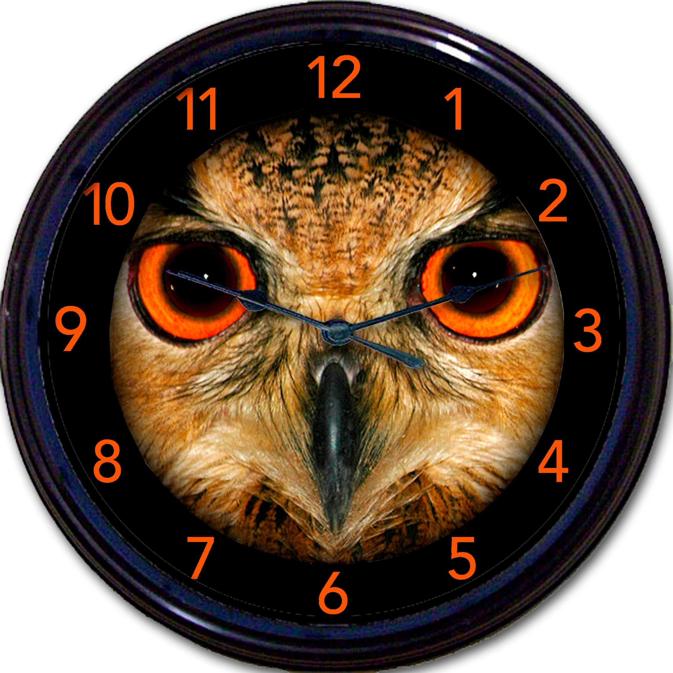 Owl Wall Clock: Wildlife Decor with Orange Eyes