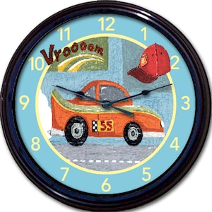 Race Car Wall Clock, Boys Room Decor, Nursery Clock, Race Car Décor, Baby Shower Gift, Birthday Gift
