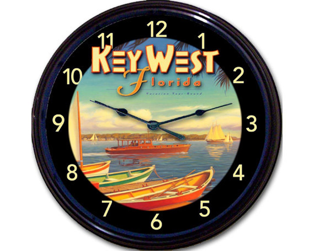 Key West Florida Clock Florida Poster Art, Retro Beach Decor, Retro