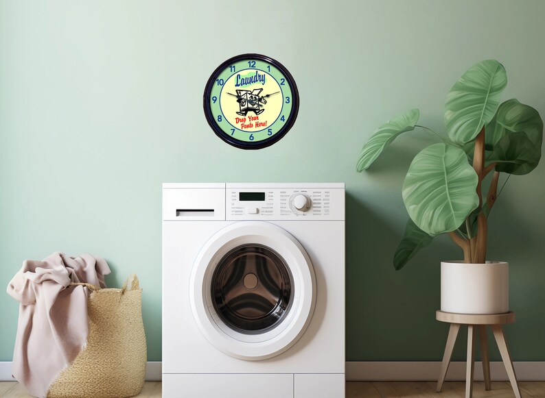 Retro Laundry Room Wall Clock: 
