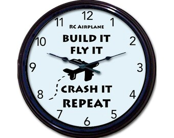 Reloj de pared de avión RC, Amantes de la aviación, Avión de radiocontrol /Constrúyalo, Vuela, Choque, Repita/ Regalo para pilotos de avión, Regalo para papá