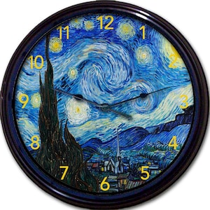 Van Gogh Starry Night Wall Clock - Vintage Wall Art, Van Gogh print, Handcrafted Analog Clock -10” x 10”, Starry Night Art, Gift for Artists