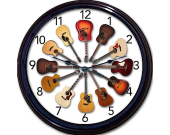 Guitar Clock - Musician Gift, Clock For Men, Guitarist Gift, Music Room Décor, Man Cave Décor, Musical Gifts, Acoustic Guitar, Gibson