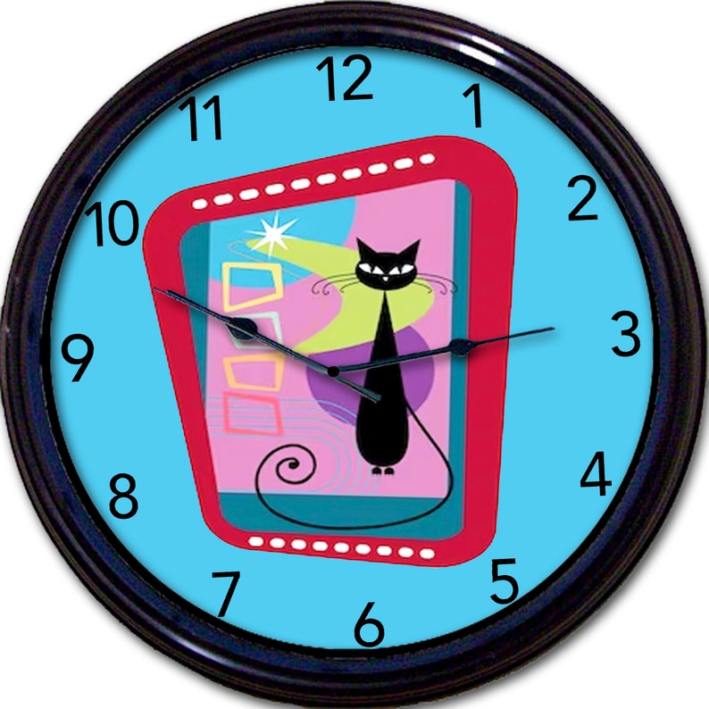 Retro Cat Wall Clock, Atomic Cat 50s Decor, Mid Century Style, Living Room Decor, 1950s Vintage Style, Cool Cats, Gift under 50 image 10