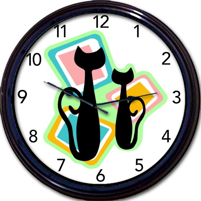 Retro Cat Wall Clock, Atomic Cat 50s Decor, Mid Century Style, Living Room Decor, 1950s Vintage Style, Cool Cats, Gift under 50 image 10